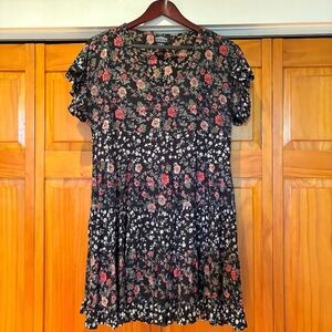 Angie Floral Babydoll Swing Dress in Size Small, White, Black, Red, Pink, India